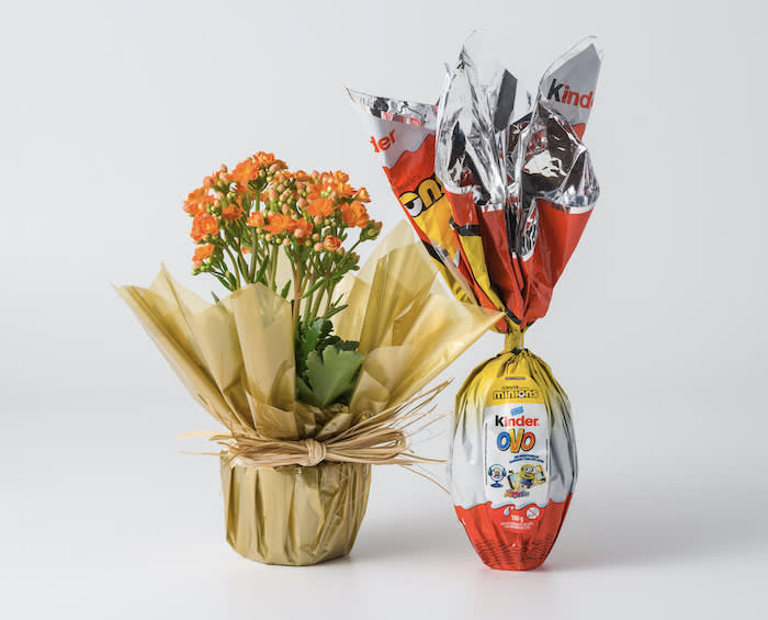 Flor da Fortuna Laranja e Ovo de Páscoa Kinder Minions