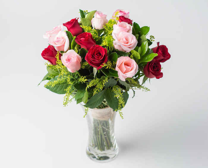 36 Rosas de Três Cores em Vaso